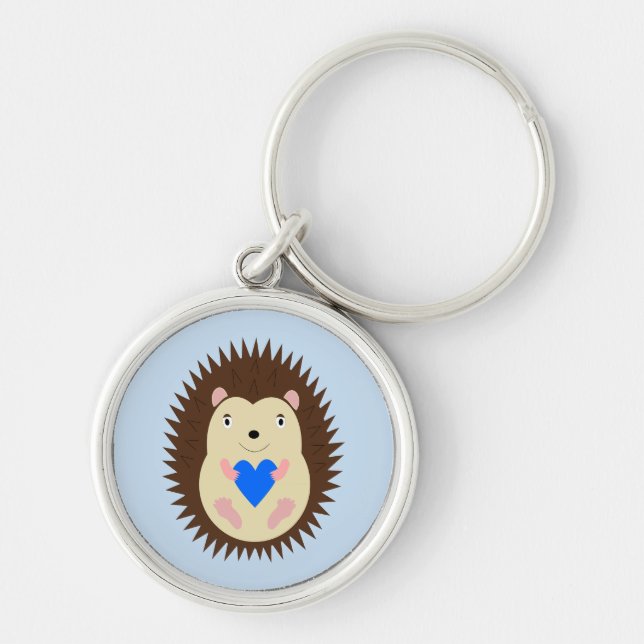 Baby Boy Blue Heart Hedgehog Key Ring (Front)