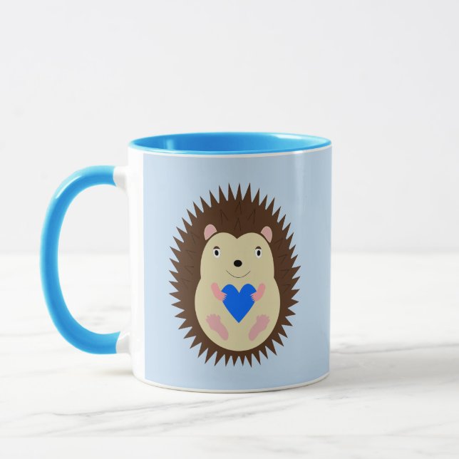 Baby Boy Blue Heart Hedgehog Mug (Left)