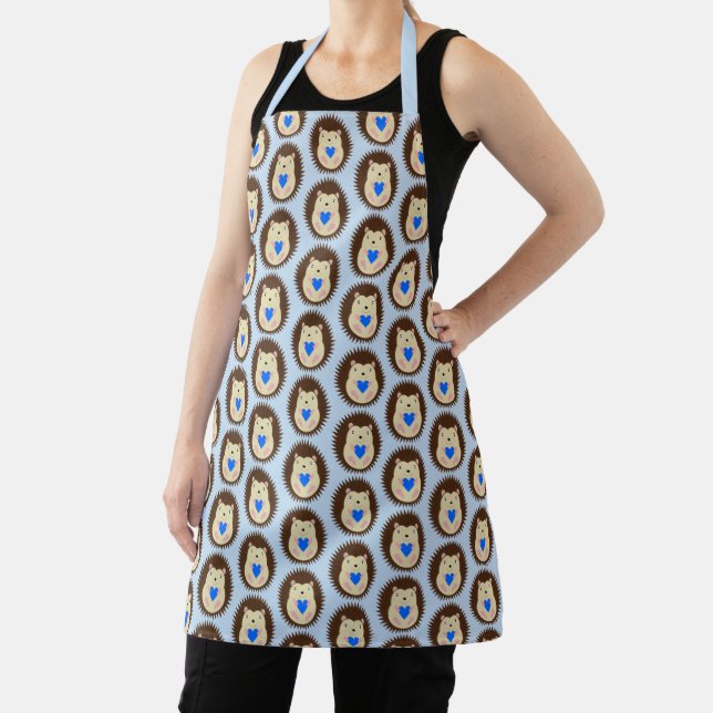 Baby Boy Blue Heart Hedgehog Patterned Apron (Insitu)