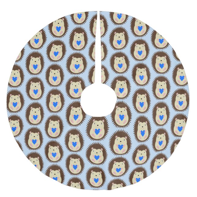 Baby Boy Blue Heart Hedgehog Patterned Brushed Polyester Tree Skirt (Front)