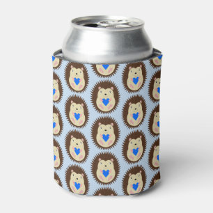 Baby Boy Blue Heart Hedgehog Patterned Can Cooler