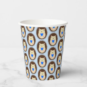 Baby Boy Blue Heart Hedgehog Patterned Paper Cups