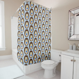 Baby Boy Blue Heart Hedgehog Patterned Shower Curtain