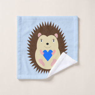 Baby Boy Blue Heart Hedgehog Wash Cloth