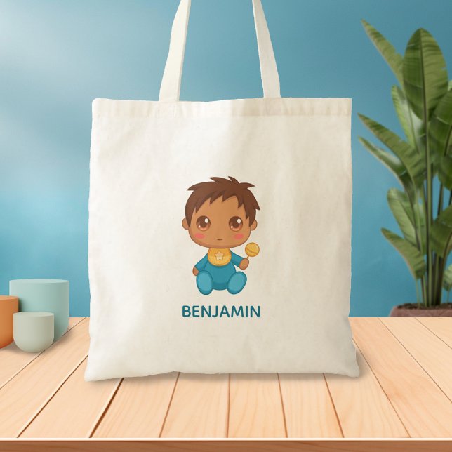 Baby Boy Blue Jumpsuit Custom Name Tote Bag (Creator Uploaded)