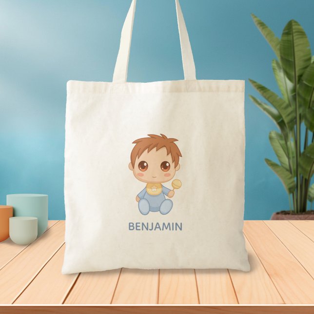 Baby Boy Blue Jumpsuit Custom Name Tote Bag (Creator Uploaded)