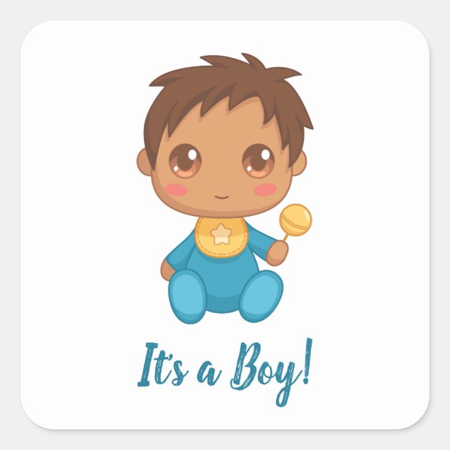 Baby Boy Blue Jumpsuit Custom Text Square Sticker (Front)