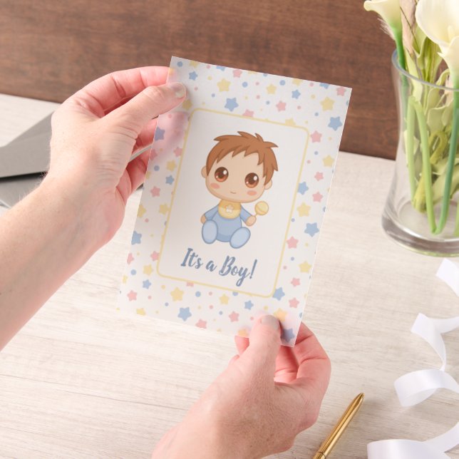 Baby Boy Blue Jumpsuit Insert Vellum Invitations (Handheld)