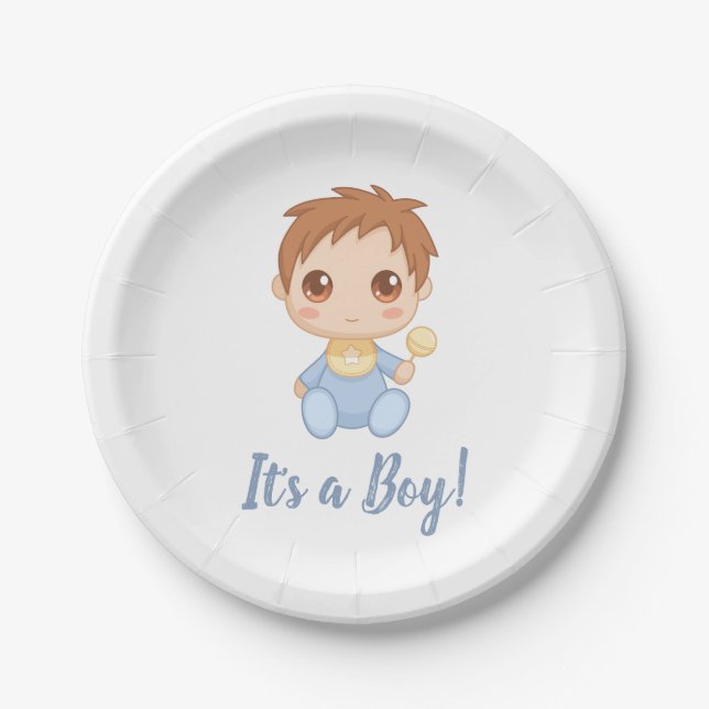Baby Boy Blue Jumpsuit Paper Plate (Front)