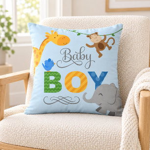 Baby Boy Blue Jungle Animals Nursery Cushion