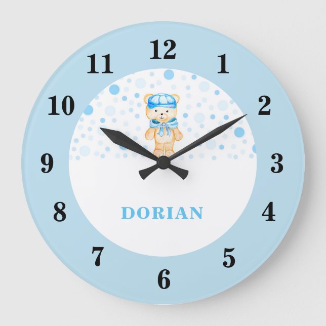Baby Boy Blue Nursery  Wall Clock (Front)