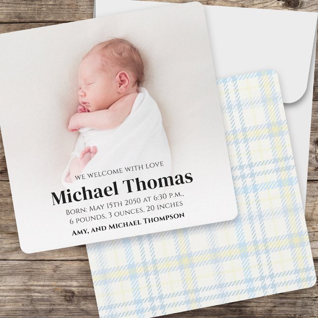 Baby Boy Blue Photo Simple Cute Plaid Square (Creator Uploaded)