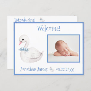 Baby Boy Blue Photo Typography Name Birth Stats Announcement Postcard