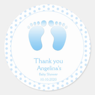 Baby Boy Blue Polka Dot Thank You Baby Shower Classic Round Sticker