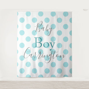 Baby Boy Blue Polkadot Script Baby Shower Tapestry