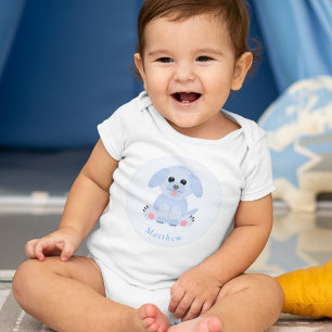 Baby Boy Blue Puppy Personalised Baby Bodysuit