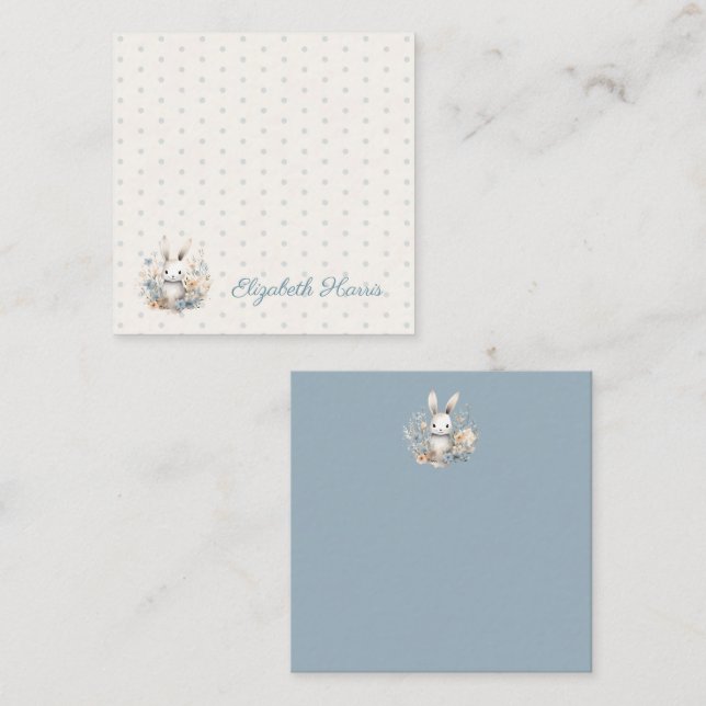 Baby Boy Blue Rabbit and Flowers Enclosure Card (Front/Back)