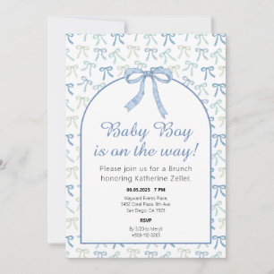 Baby Boy Blue Ribbon Bow Baby Shower Invitation