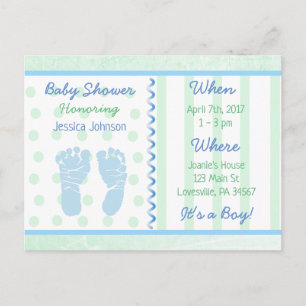Baby Boy Blue Sage Green Baby Shower Invitation Postcard