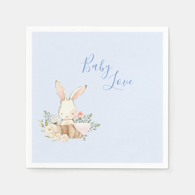 Baby Boy Blue Script Cute Adorable Baby Shower Napkin (Front)