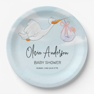 Baby Boy Blue Stork Boho Baby Shower Invitation Paper Plate