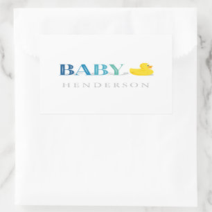Baby Boy Blue Teal Rubber Duck Baby Shower Favour Rectangular Sticker