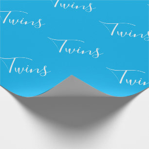 Baby Boy Blue Twin Boys Script  Wrapping Paper