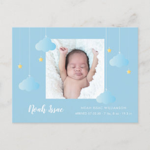 Baby Boy Blue Twinkle Twinkle Photo Cute Birth Announcement Postcard
