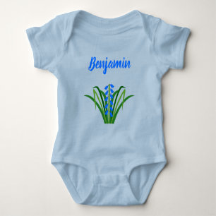 Baby Boy Bluebell Flowers Spring Custom Name Bodysuit