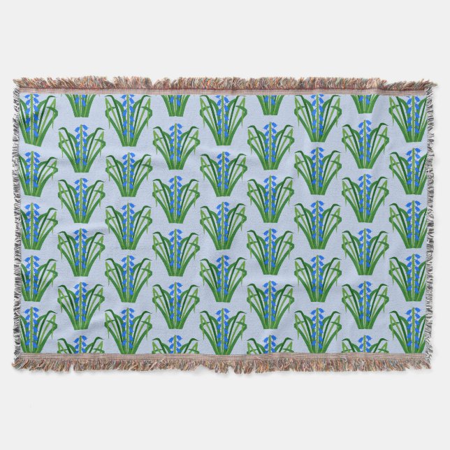 Baby Boy Bluebell Flowers Spring Patterned Throw Blanket (Front)