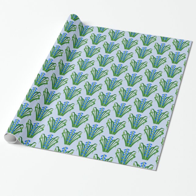 Baby Boy Bluebell Flowers Spring Patterned Wrapping Paper (Unrolled)