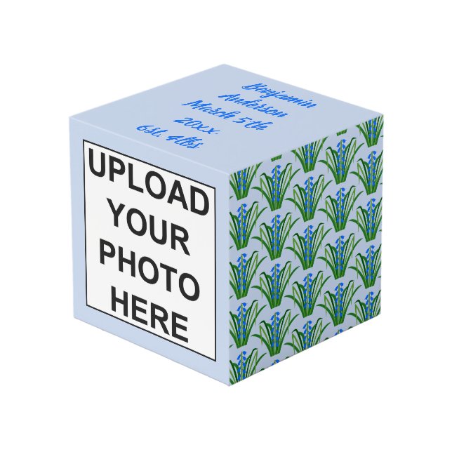 Baby Boy Bluebell Flowers Spring Photo upload Cube (Front Angled)
