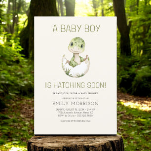 Baby Boy Boho Dinosaur Hatching Soon Shower Invitation