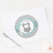 Baby Boy Bow Tie Chevron Print Baby Shower Classic Round Sticker (Envelope)