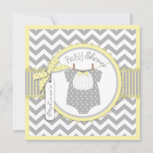 Baby Boy Bow Tie Chevron Print Baby Shower Invitation