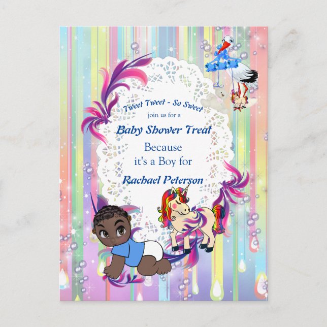 Baby Boy Bubbles & Unicorns Baby Shower Postcard (Front)