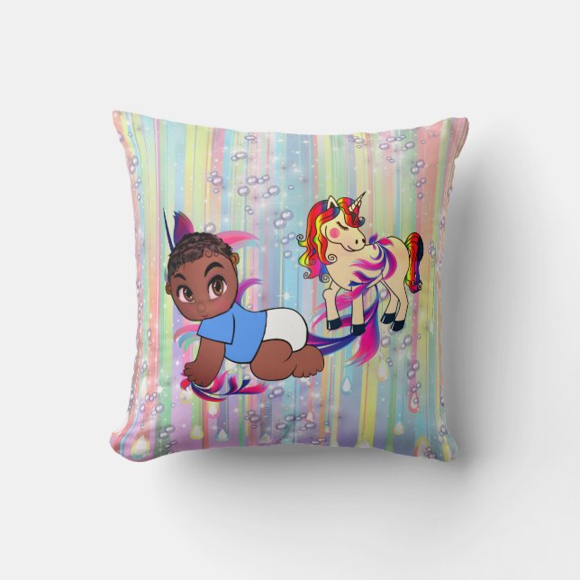 Baby Boy Bubbles & unicorns Cushion (Front)