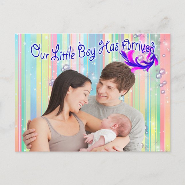 Baby Boy Bubbles & Unicorns has Arrived Postcard (Front)