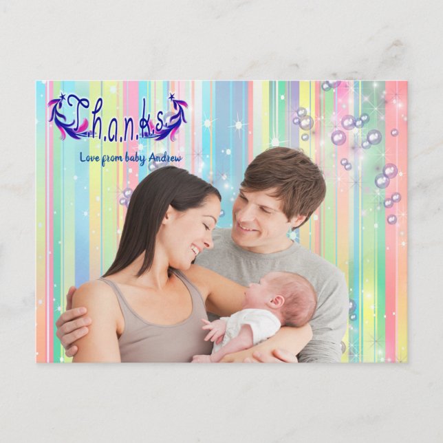 Baby Boy Bubbles & Unicorns Photo Postcard (Front)