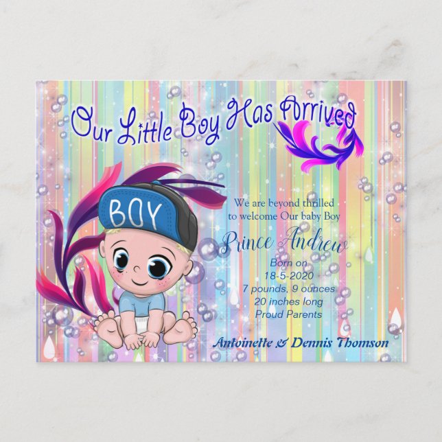 Baby Boy Bubbles & Unicorns Postcard (Front)