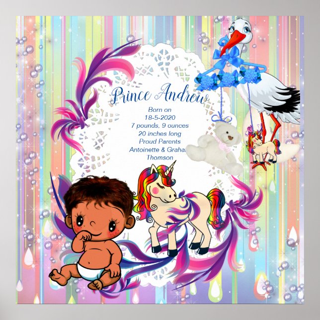 Baby Boy Bubbles & Unicorns Poster (Front)