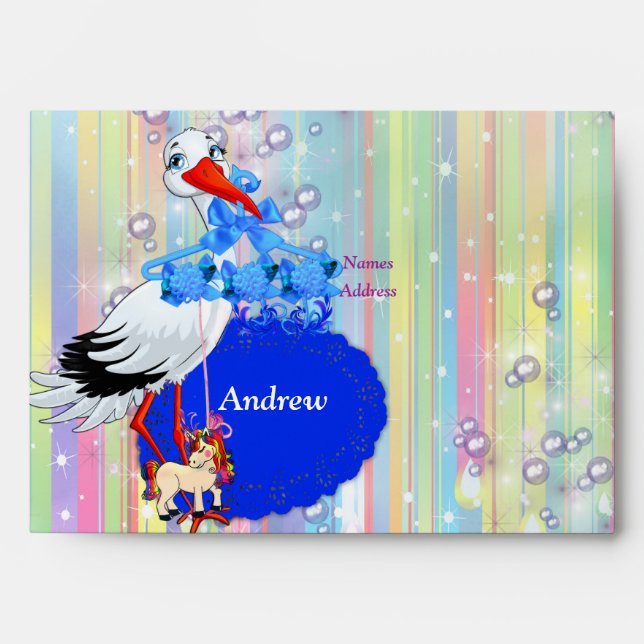Baby Boy Bubbles & Unicorns Shower Envelopes (Front)