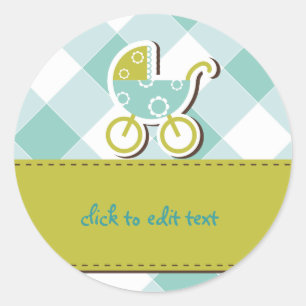 baby Boy Buggy Blue and Green Classic Round Sticker