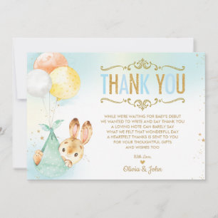 Baby Boy Bunny Balloons Baby Shower Sprinkle Thank You Card