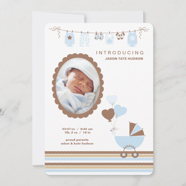 Baby Boy Cameo Photo Birth Announcement (Front)