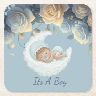 Baby Boy Celebration Square Paper Coaster