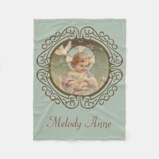 Baby Boy Child Jesus Doves Halo Decorative Border Fleece Blanket (Front)
