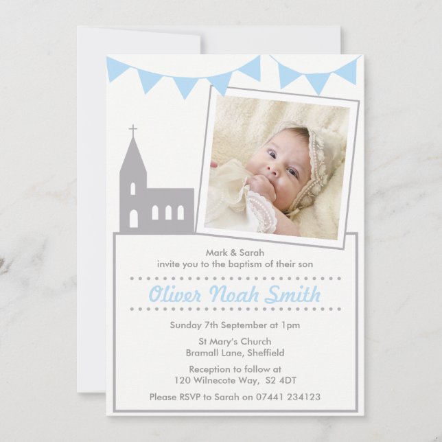 Baby Boy Christening/Baptism Invitation (Front)