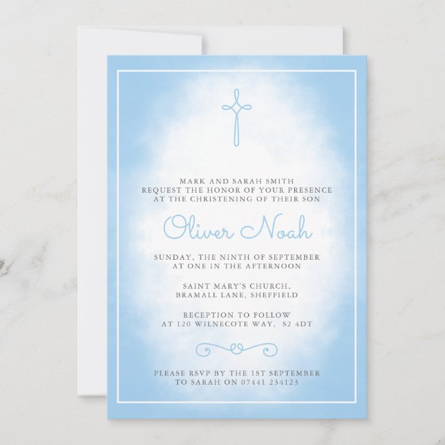 Baby Boy Christening/Baptism Invitation (Front)
