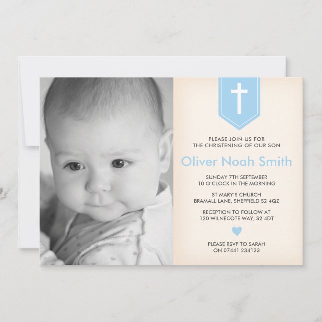 Baby Boy Christening/Baptism Invitation (Front)
